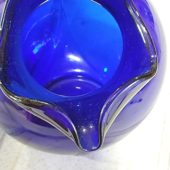 Vintage Cambridge Glass USA Cobalt Blue Handblown Large Ball Jug pitcher - Picture 11 of 14